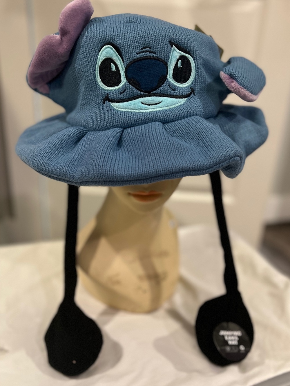 Disney Stitch Plush Knit Hat Moving Ears Move Squeeze Paws Blue Bioworld
